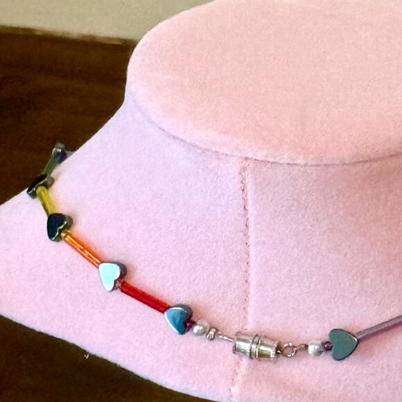 Super Cute Beaded Rainbow and Black Triangle Pride Necklace 18 Inches - Picture 3 of 5
